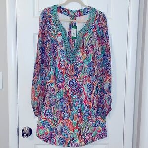 Lilly Pulitzer Beaded Belted Silk Tunic Dress in “What a Catch”